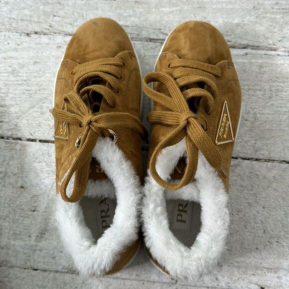 Prada Tan Leather Sneakers with Sleek Design - Picture 5 of 8